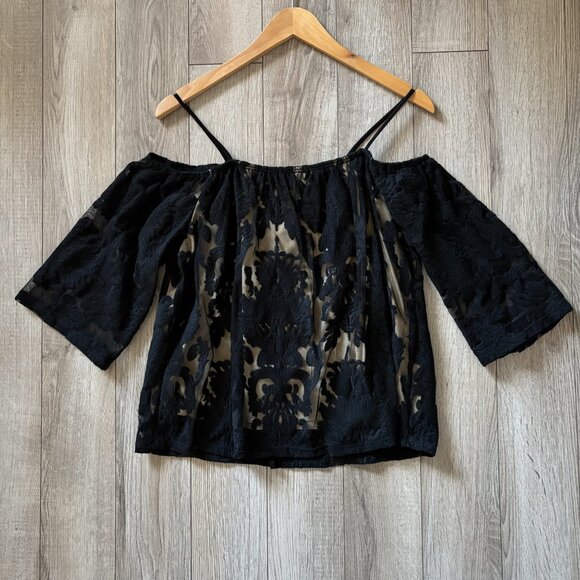 Charlotte Russe Embroidered Black Floral Lace Top Womens Small Whimsigoth Y2K - Picture 1 of 15